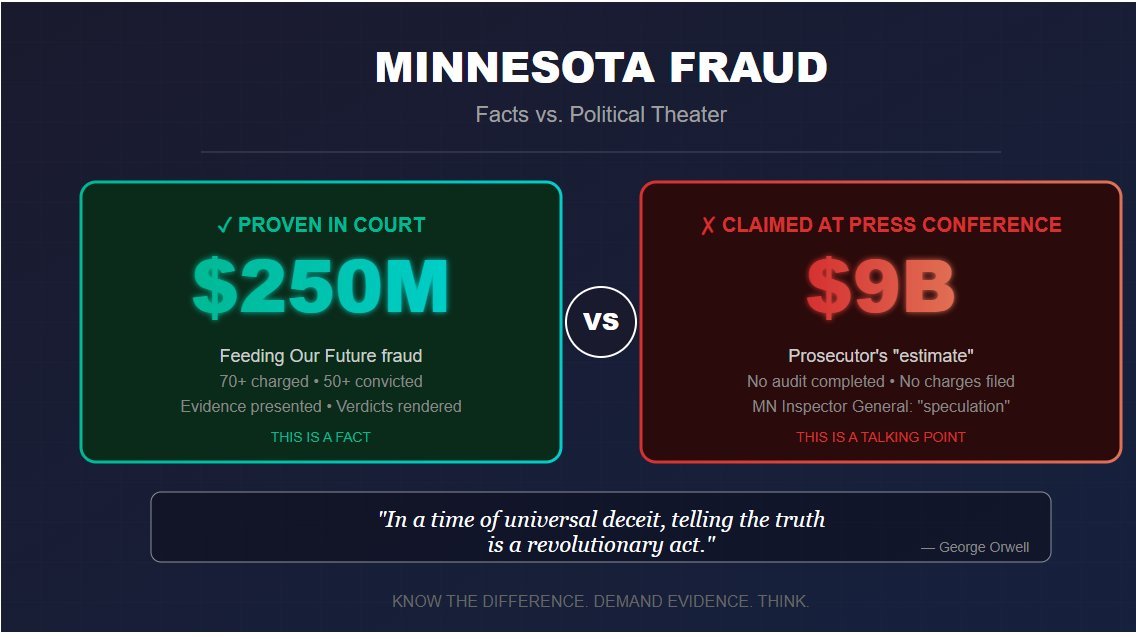 Minnesota fraud: $250M proven in court vs $9B claimed at press conference